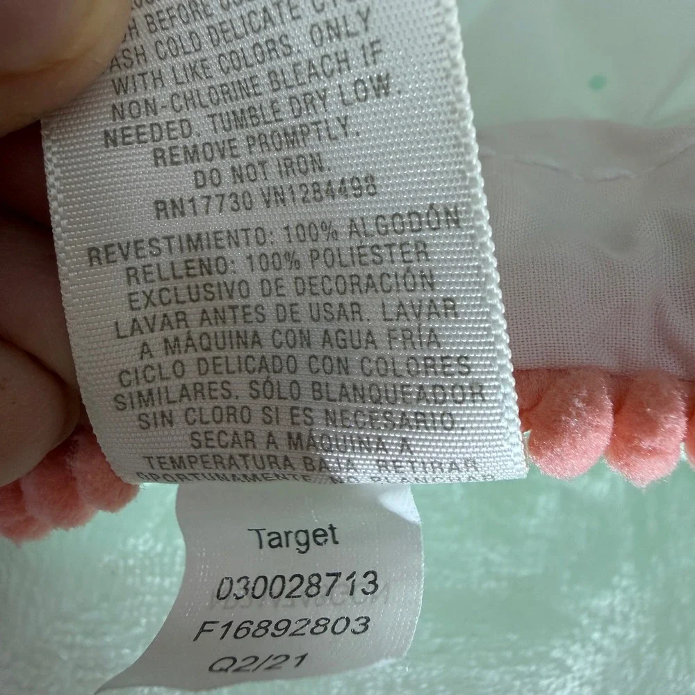 Cloud Island Target Baby Crib Quilt Mint Green Polka Dot Pink Pom Pom Trim 30x38